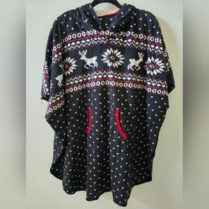 Chaps Black and White Reindeer Patterned Poncho